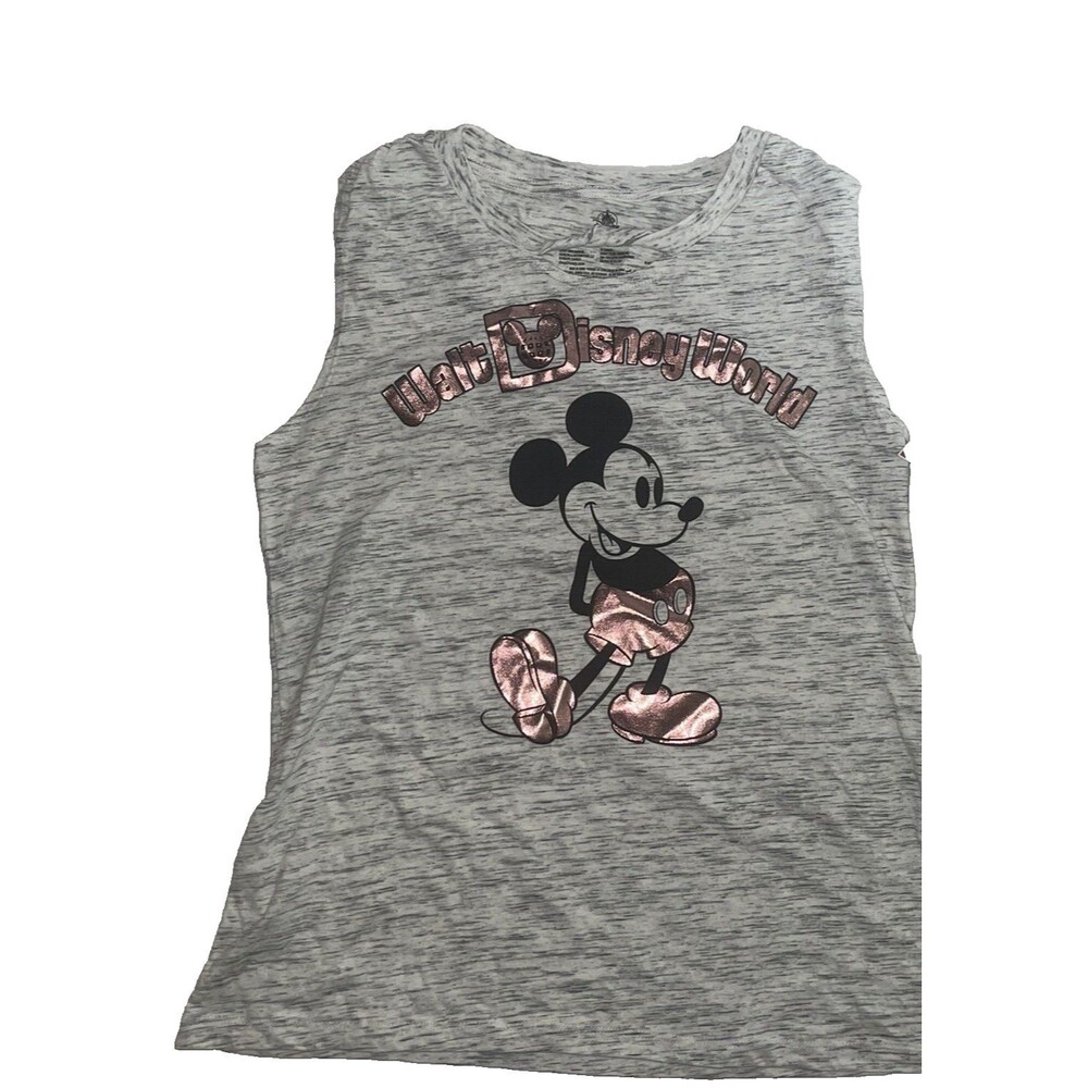 Walt Disney World Rose Gold Foil Mickey Ladies Sleeveless Tank NWT L